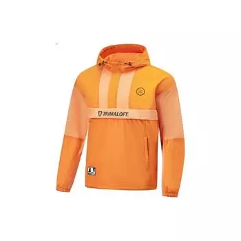 Короткий пуловер с капюшоном из хлопка Li Ning Wade Series Color Block, мужская куртка, осенне-оранжевый, сладкий, оранжевый AJMT103-3 L