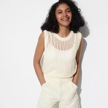 Короткий сетчатый свитер UNIQLO без рукавов с круглым вырезом