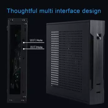 Корпус для компьютера с держателем, поддерживающий материнскую плату THIN-ITX, USB 2,0, Wi-Fi COM, портативный мини-HTPC, настольный корпус, аксессуары для ПК чёрный