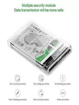 Корпус для жесткого диска 3.0/2.0. Корпус для жесткого диска SATA SSD 2,5 дюйма со скоростью передачи данных 5 Гбит/с и прозрачным дизайном. Внешний мобильный корпус.