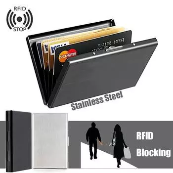 Корпус из нержавеющей стали с защитой от сканирования Тонкий RFID-блокирующий кошелек ID Держатель кредитной карты Мужчины серебряный