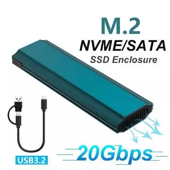 Корпус M.2 NVME/NGFF SSD HDD 20 Гбит/с 10 Гбит/с USB C 3.2 Gen2 NVMe PCIe SSD Корпус 6 Гбит/с NGFF SATA Внешний жесткий диск Корпус поддерживает ключи M и B&M 6Gbps NGFF SATA GN зелёный