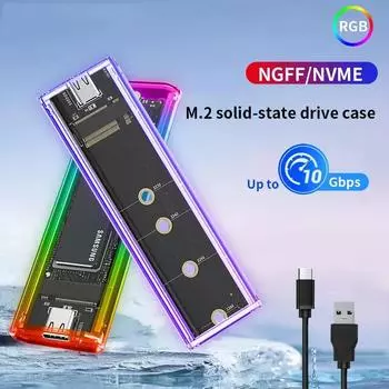 Корпус RGB M2 SSD M.2 NVMe SATA SSD Enclosure 10Gbps M.2 to USB Прозрачный корпус жесткого диска для NVME PCIE NGFF SATA M/B Key SSD Disk No RGB NGFF