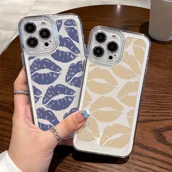 Чехол с узором в виде полых губ для iPhone 16 15 14 Plus 13 12 Mini 11pro Max Xr Xs Max Xs X 8 7 Plus, противоударный силиконовый мягкий прозрачный чехол iPhone 15 жёлтый