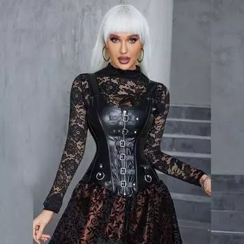 Корректирующее белье Palace Top Black Sexy Punk Faux Belt Buckle Corset S(INTL.XS)