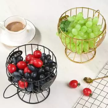 Корзина для фруктов с ручкой, большая емкость из кованого железа, большой толстый держатель для хранения овощей для дома 1 чёрный