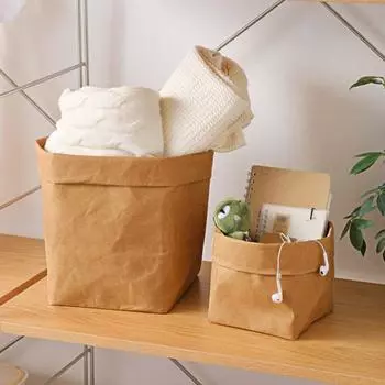 Корзина для хранения Мешок из крафт-бумаги Моющийся мешок из крафт-бумаги Многоразовый ящик для хранения, ящик для хранения растений 8*8*15cm