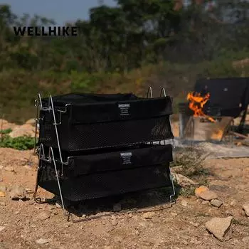 Корзина для хранения вещей WELLHIKE для кемпинга на открытом воздухе, тактическая, из нержавеющей стали, съемная, портативная, открытая, складная, полка для сумок