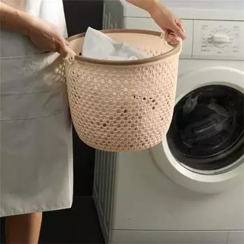 Корзина для одежды с двойными ручками, большая вместимость, хорошая воздухопроницаемость, ванная комната S светло-розовый