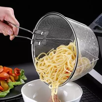 Корзина для жарки с мелкой сеткой, антипригарное дно, складная ручка, противоожоговое, термостойкое, нержавеющее, пищевое сито, корзина, кухонный гаджет 15cm