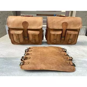 Корзины Седло Кожаные Курьерские Сумки из бычьей шкуры Мотоцикл Коричневые Кожаные Две Сумки коричневый