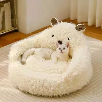 Кошачья кровать для зимы Котенок Теплые подушки Пушистые аксессуары Кошки Мультяшный коврик Мягкие вещи Домики и места обитания для щенков Дом Все для домашних животных 50CM