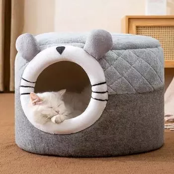 Кошачья кровать, домик, мягкая плюшевая будка, подушка для щенка, гнездо для маленьких собак, кошачье гнездо, зимнее теплое спальное место для домашних животных, собачья кровать, коврик для домашних животных, товары для кошачьего домика