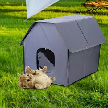Кошачий домик для уличных кошек, приют для бродячих кошек, лежанка для собак, пещера для котят, водонепроницаемая, теплая, ветрозащитная Gray Flat Top