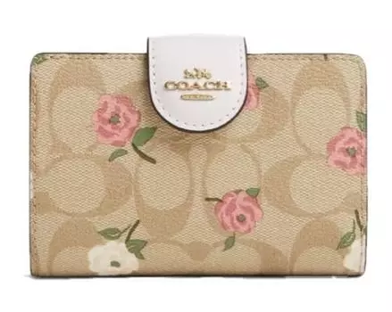 Кошелек CR968 IMOTV Medium Signature Floral Print Compact Wallet Folding Wallet [Coach] (Кошелек Bifold) [Продукт аутлета] [Бренд] [Товар]