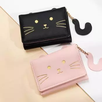 Кошелек для монет в корейском стиле с рисунком - короткий женский кошелек для студентов чёрный