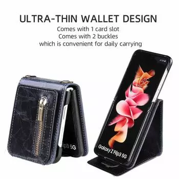 Кошелек на молнии для Samsung Galaxy Z Flip 3 Flip 4, чехол-книжка, карман для карт, защитный чехол Samsung Z Flip3 5G красный