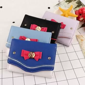 Кошелек Sailor Moon, женский модный клатч с бантом цвета конфет, кожаный кошелек для карт и монет