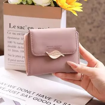Кошелек женский короткий однотонный на молнии из искусственной кожи Niche женский кошелек для монет в виде листа чёрный