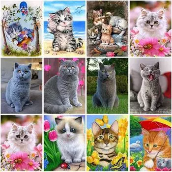 Кошка DIY 5D алмазная живопись горный хрусталь животное Алмазная вышивка крестиком мозаика полная круглая дрель домашний декор художественный подарок Full Round 15x20CM