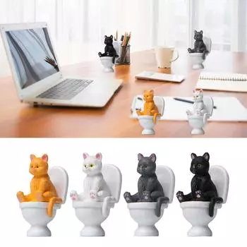 Кошка на унитазе Смола Украшения для дома Фигурка Ландшафтные аксессуары Садовые миниатюры Настольная модель Фигурка Украшения жёлтый