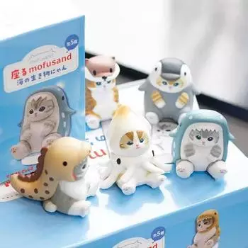 Кошка Слепая коробка Милая кукла Акула Фигурка кошки Игрушки Cos Морские организмы Куклы Слепая сумка Украшения Вентиляторы Дети Рождественский подарок Случайный