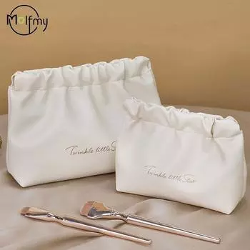 Косметичка Crease Pu Косметичка для хранения Hangbag Дорожные принадлежности Кошелек для монет Автоматически закрывающийся самозакрывающийся Косметичка для хранения S белый