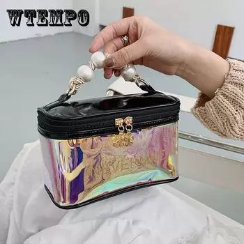 Косметичка из ПВХ с жемчугом, женская, с лазерным узором, градиентный цвет, универсальная косметичка 18*12cm золотой