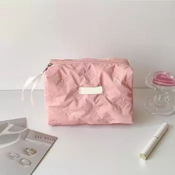 Косметичка с бантом, однотонная, женская косметичка, дорожная косметичка One Size розовый