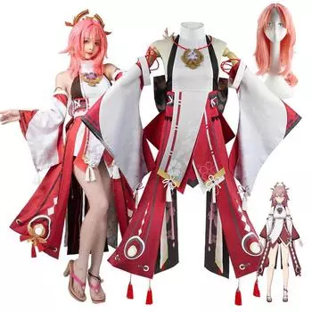 Косплей Yae Miko Guuji Yae, костюм, парик, хвост, игра, Хэллоуин, карнавал, женские комплекты одежды 3xl