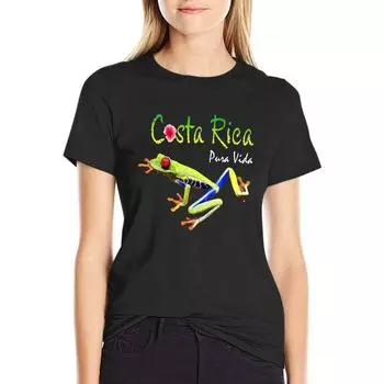 Коста-Рика Pura Vida Travel Souvenir Vacation Frog Nature Футболка Большие размеры Топы Футболки Белые футболки для женщин S чёрный
