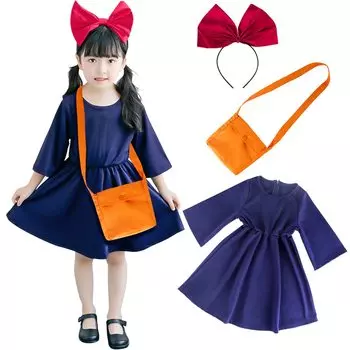 Костюм для косплея на Хэллоуин от Delivery Service Kiki, платье с повязкой на голову, сумка на плечо, комплект из 3 предметов, детский костюм для косплея на рождественскую вечеринку чёрный