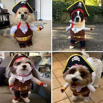 Костюм для питомца на Хэллоуин Веселые маленькие собаки Кошки Костюм пирата Одежда для ролевых игр Одежда для маленьких и средних собак Товары для животных S коричневый