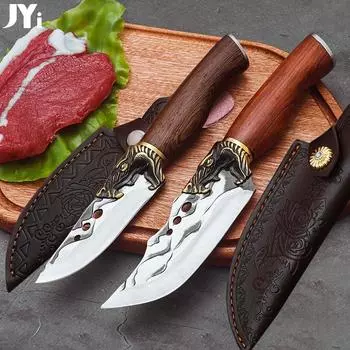 Кованые ножи для разделки мяса, рыбы, фруктов, нож для барбекю, рыбалки с чехлом