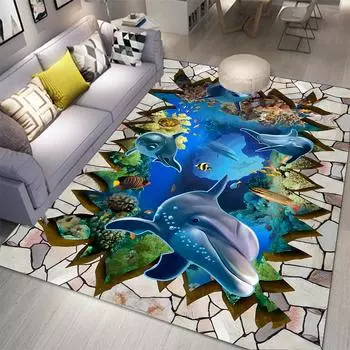 Ковер Ocean World 3D ковры с дельфинами для гостиной, спальни, декор, ковер, фланелевой домашний напольный коврик, коврики для океана, коврики 40cm x 60cm