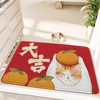 Коврик для пола с рисунком из мультфильма, устойчивый к пятнам, проволочное кольцо с красным новогодним котом, безопасный коврик для входа и выхода 45*75cm