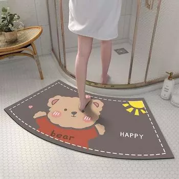 Коврик для ванной комнаты с рисунком из мультфильма, поглощающий диатомовую грязь, мягкий коврик для туалетной двери, изогнутый веерообразный, быстросохнущий, нескользящий коврик для ног 40*75CM