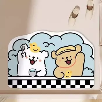 Коврик Line Puppy Diatom Mud для пола в ванной комнате, впитывающий коврик для ног, коврик для крыльца, входной двери, коврик для туалета 50 * 80cm