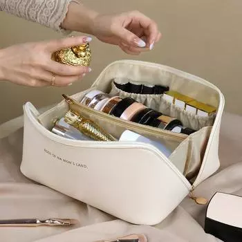 Кожаная дорожная косметичка большой вместимости, портативный женский косметичка, водонепроницаемый многофункциональный органайзер для туалетных принадлежностей, сумка для хранения чёрный
