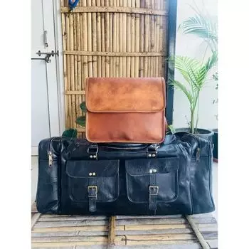 Кожаная дорожная сумка Duffel 30 , чемодан, черная, предложение Weekender, ограниченное по времени, сумка 9 x 7 дюймов 30 x 11 x 11 in чёрный/коричневый