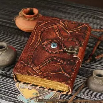 Кожаная книга заклинаний «Фокус-покус», винтажный кожаный журнал, бумажная бумага с краями 7 x 5 in коричневый
