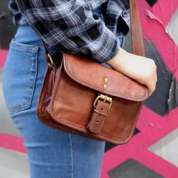 Кожаная сумка через плечо KAITI MINI 7.5 x 8 x 3 in коричневый