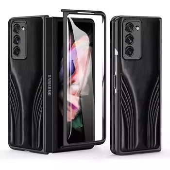 Кожаная сумка для телефона с защитой от царапин, чехол для Samsung Galaxy Z Fold 4 Fold4 Fold3 Fold2 Fold 3 2 5g, чехлы из закаленного стекла for Samsung Z Fold 3 чёрный