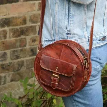 КОЖАНАЯ сумка на плечо ROUND ZIP ZIP 9 x 9 x 3 in коричневый