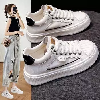 Кожаные белые туфли на платформе, женские туфли Ins Style с высоким берцем, весенние новые универсальные туфли для сноуборда, повседневная спортивная обувь 35