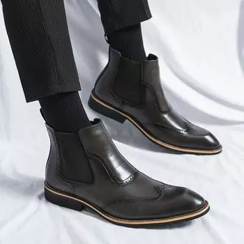 Кожаные ботильоны высшего качества, удобные модные ботинки Chelsea Brand Brogue 38 чёрный