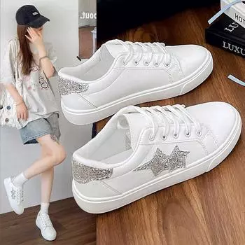Кожаные дышащие белые туфли Star Little женские 2024 осень новые студенческие повседневные спортивные туфли на плоской подошве 35 белый