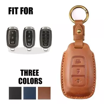 Кожаный чехол для ключа Hyundai Fiesta Elantra Santa Fe - дропшиппинг, цельный 5-key чёрный