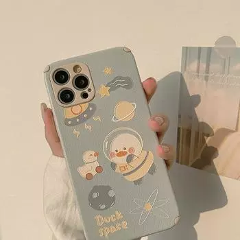 Кожаный чехол для телефона с космической уткой, милый чехол для Iphone 11 12 Mini 13 Pro Max 7 8 Plus Xs Max Xr X с рисунком Funda Conque Capa for iphone X XS