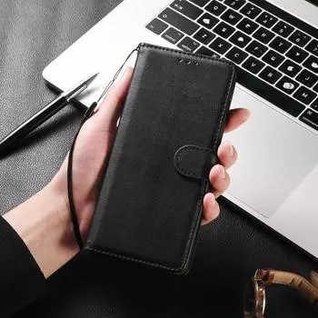 Кожаный чехол для Xiaomi Redmi Note 13 12 12S 11 11S 10 S 9 9S 8 7 Pro 8T Redmi 12 10 10A 10C 9A 9C 9T чехол-книжка-кошелек Funda Redmi note13 pro(5G)&Case & Strap чёрный
